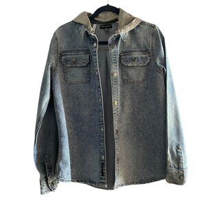 Boys XL Silver Jeans Co Removable hooded buton up Denim Jacket